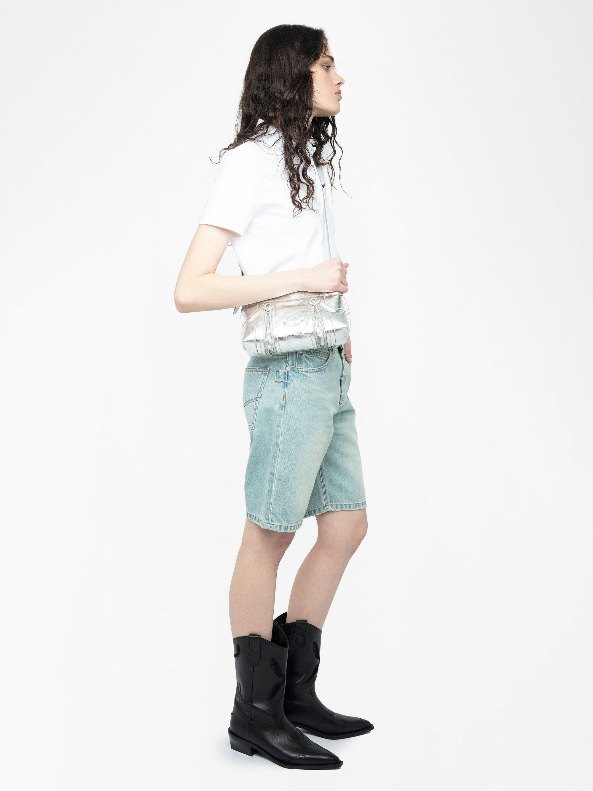 Sunny Mood Vintage Metal Bag - Small metallic leather bag with adjustable shoulder strap and wing signature.